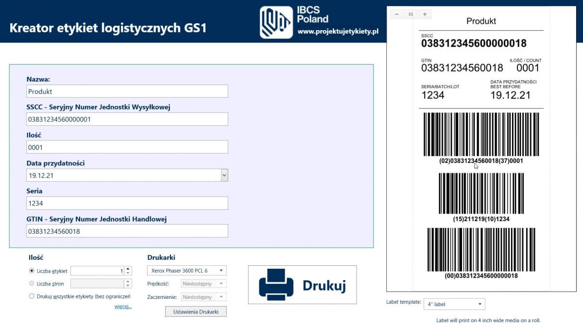 Etykieta logistyczna zgodna ze standarami UDI Etykieta logistyczna zgodna ze standarami UDI